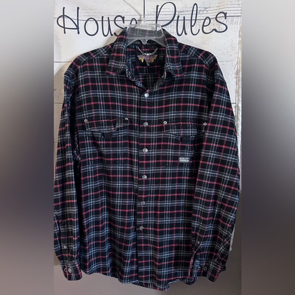 Harley Davidson  Black and Red Casual Button Down Shirt